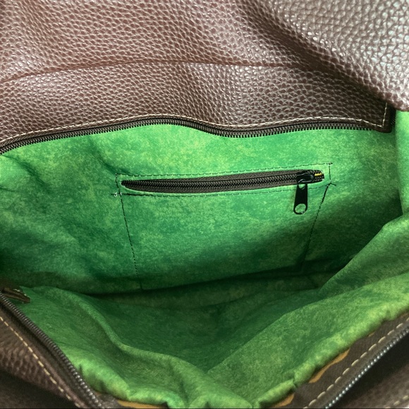 Brown Faux Leather Side Tote Purse w/ Colorful Detailing - Picture 7 of 12